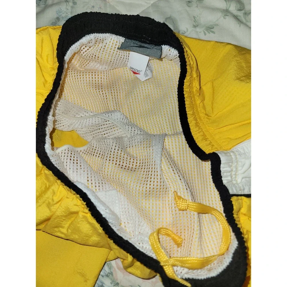 Vintage Speedo Swim Trunks Yellow‎ Shorts Men's Large Dry Bag Mesh Lined